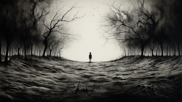 Ethereal Forest A Captivating Black And White Conceptual Digital Art