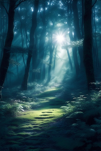 Ethereal forest at night
