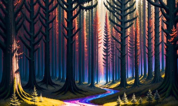 The Ethereal Forest Tall Trees Growing in a Misty Ray of Light High Quality Generative AI Post Processed