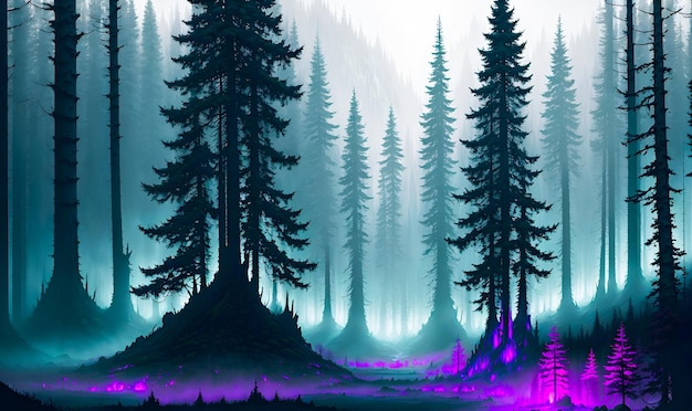 The Ethereal Forest Tall Trees Growing in a Misty Ray of Light High Quality Generative AI Post Processed