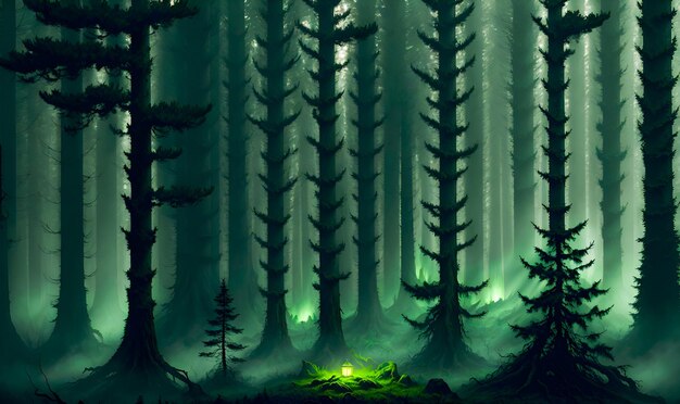 The Ethereal Forest Tall Trees Growing in a Misty Ray of Light High Quality Generative AI Post Processed