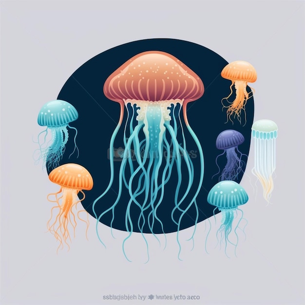 Ethereal Glow Illuminating the Grace of Jellyfish in a Vector Illustration