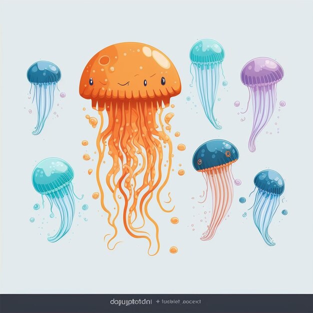 Ethereal Glow Illuminating the Grace of Jellyfish in a Vector Illustration