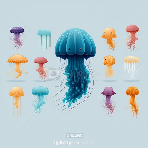 Ethereal Glow Illuminating the Grace of Jellyfish in a Vector Illustration