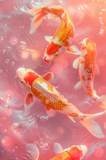 Эфирный балет золотых рыбок в розовых водах