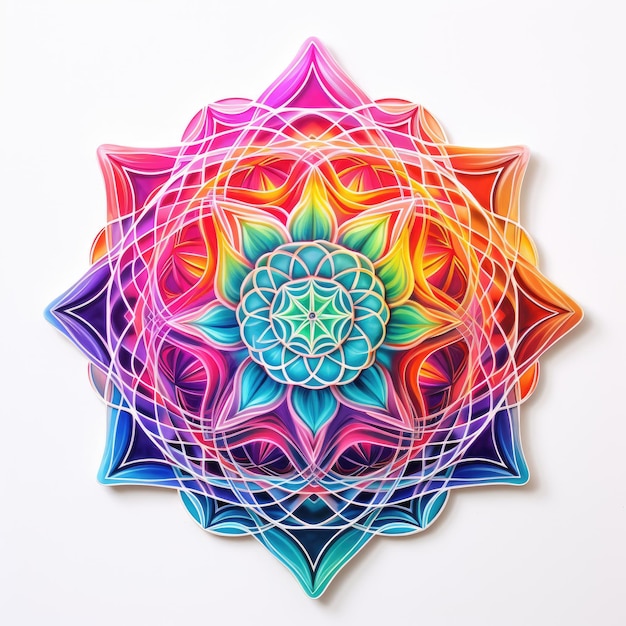 Ethereal Harmony verlichte heilige geometrie-sticker in neontinten verfraaid met 3D-effecten op een