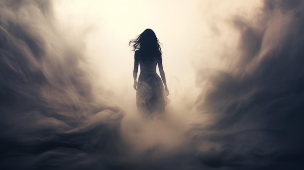 Ethereal Horror Woman39s Silhouette Emerging From Dark Clouds