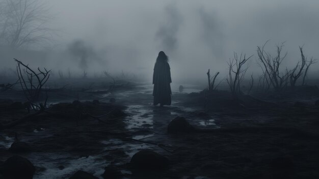 Photo ethereal hunchback a haunting journey through the swamp