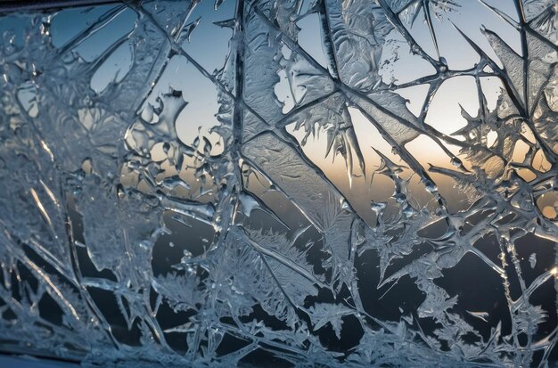 写真 ガラスの上のエーテル氷のパターン