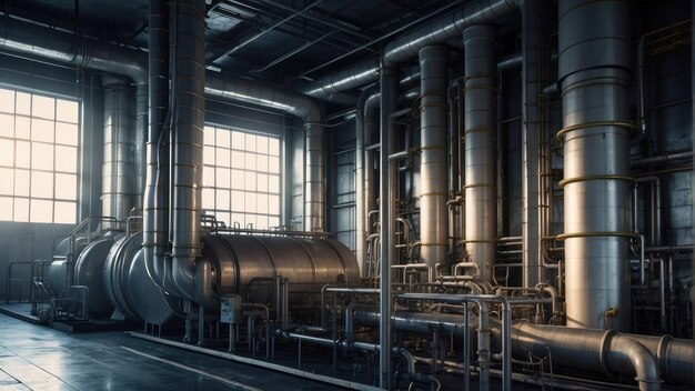 Ethereal industrial piping complex maze