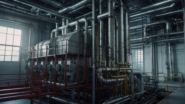 Ethereal industrial piping complex maze