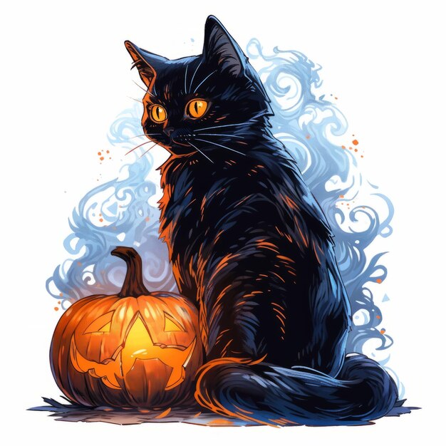에테리얼 마법 화려한 할로윈 검은 고양이와 화려한 세부 디자인