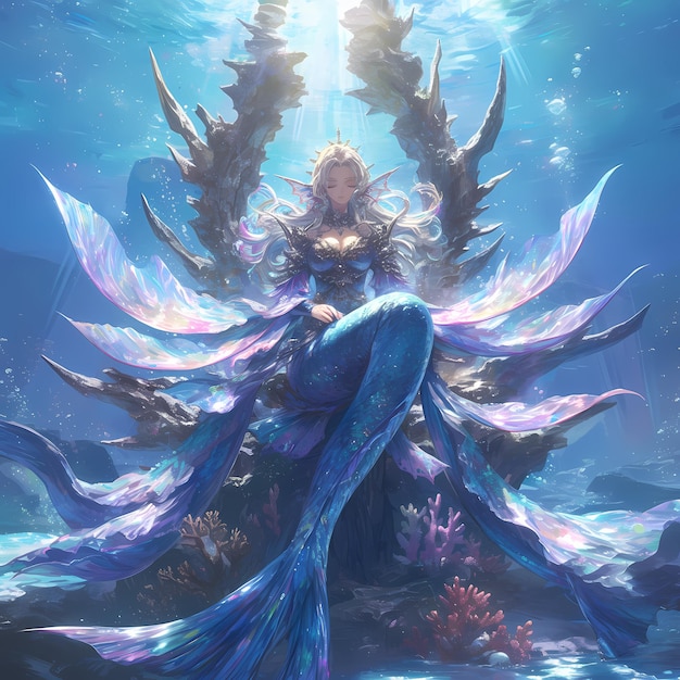 Ethereal Mermaid Queen in Underwater Palace