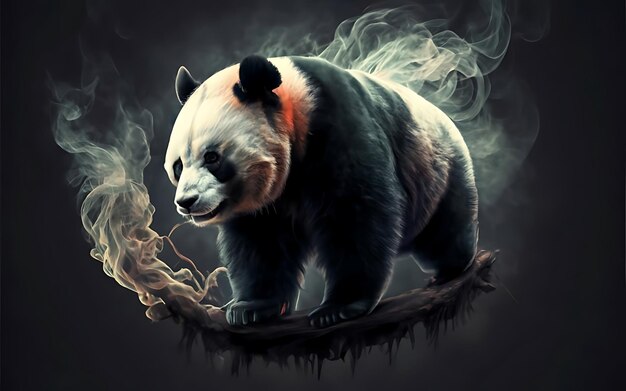 эфирный и завораживающий образ гигантской панды принять стили иллюстрации темной фантазии и кинематографической загадки неуловимая природа дыма