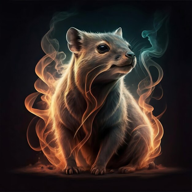 an ethereal and mesmerizing image of an Rock Hyrax Embrace the styles of illustration dark fantasy and cinematic mystery the elusive nature of smoke