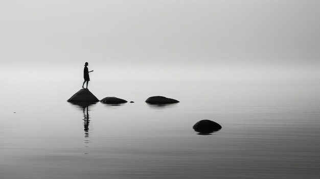 Ethereal Minimalism Serene Seascape Of A Floating Leg