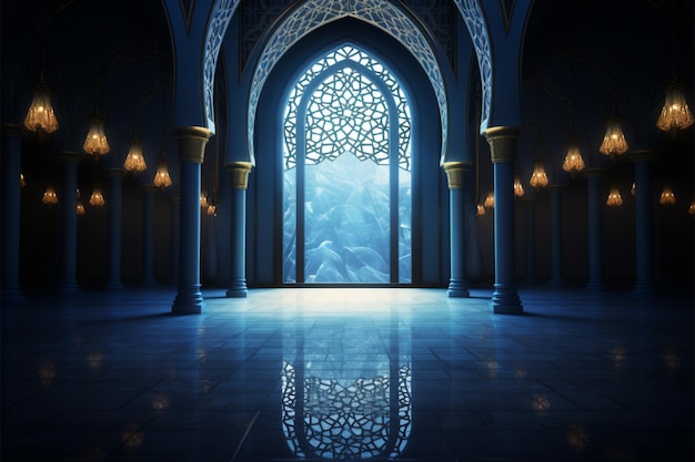 Эфирный лунный свет украшает интерьер исламской мечети спокойным сиянием