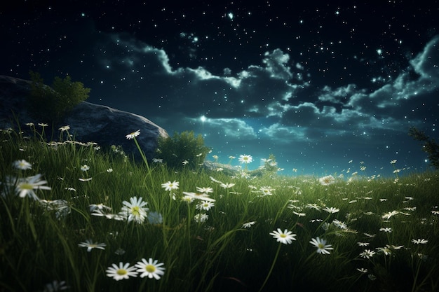 Ethereal moonlit meadow with flowers that bloom un 00277 01