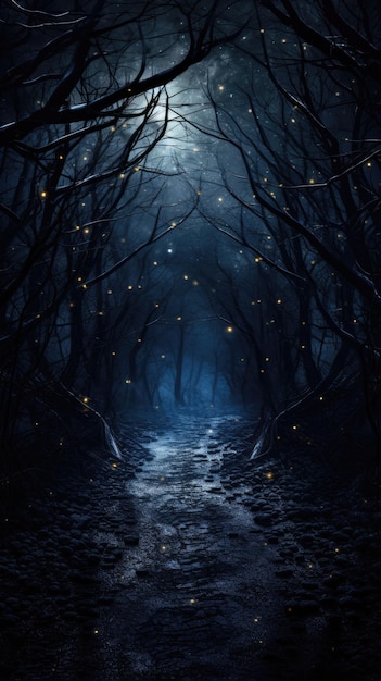 Ethereal moonlit path through woods wallpaper for the phone