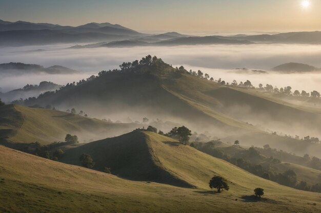 Photo ethereal morning over mistladen hills