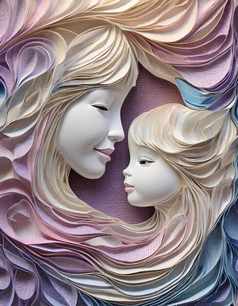 Ethereal mother and child basrelief sculpture