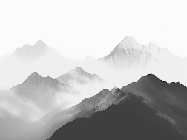 Ethereal Mountain Silhouettes in Monochrome