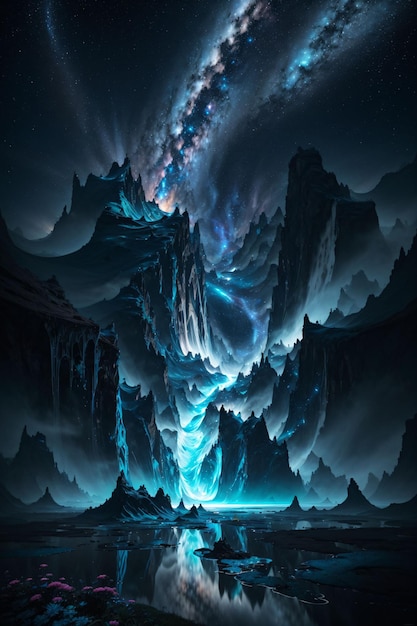 Ethereal mountains with a starry sky