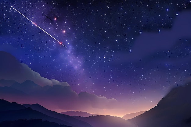 写真 流れ星が天に縞模様を描く、幻想的な夜空の背景