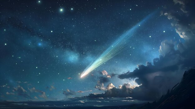 사진 혜성 과 함께 에테르적 인 밤 하늘