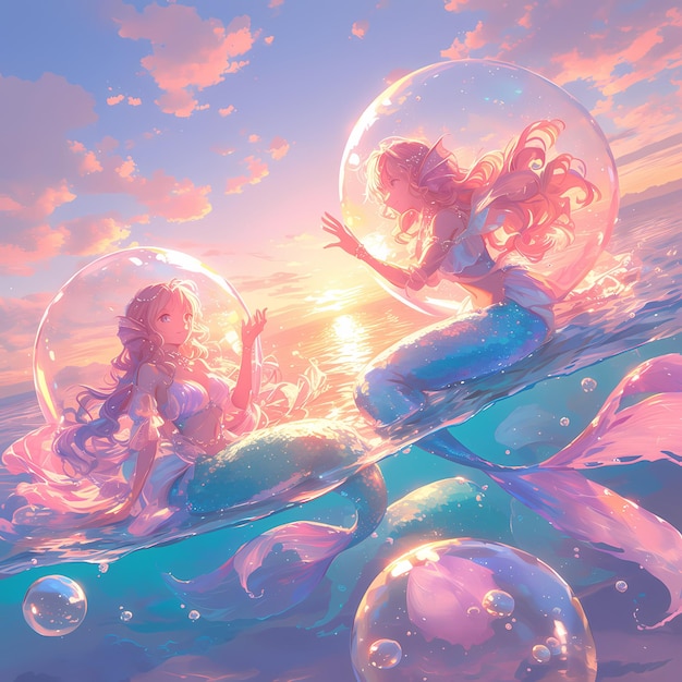 Ethereal Ocean Scene with Mermaids