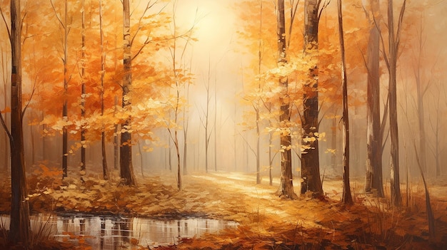 Ethereal Painting of a Mystical Forest Bathed in Light