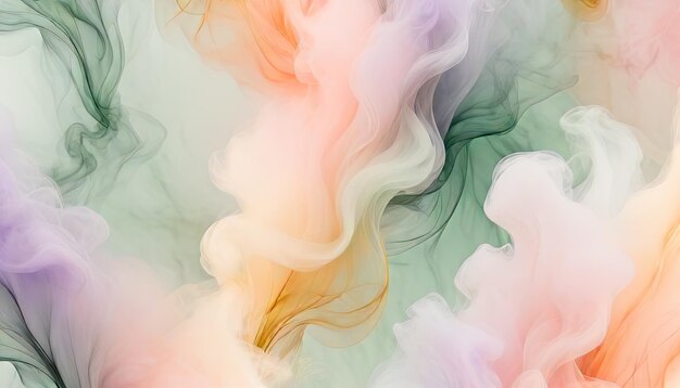 Ethereal Pastel Smoke Green Geel Perzik Oranje en Lavendel Blush Abstracte achtergrond