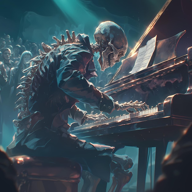 Ethereal Piano Performance Skeleton in Concert