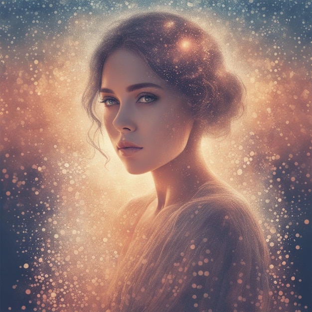 Ethereal portrait of a woman in pointillism art style with a soft digital art ai generated