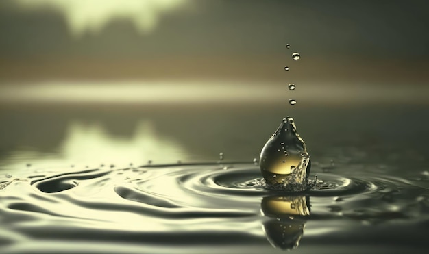 Ethereal Slow Motion Water Drop Splash in Calm Water