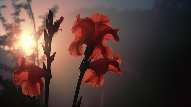 Ethereal Sunrise A Cinematic Rendering Of Two Flowers