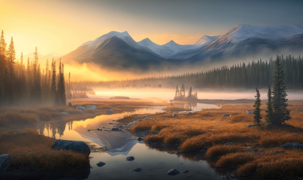 Ethereal Sunrise over Medicine Lake in Jasper National Park