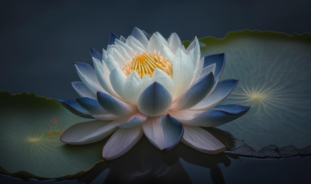 Ethereal Thai Lotus in Dark Blue Water