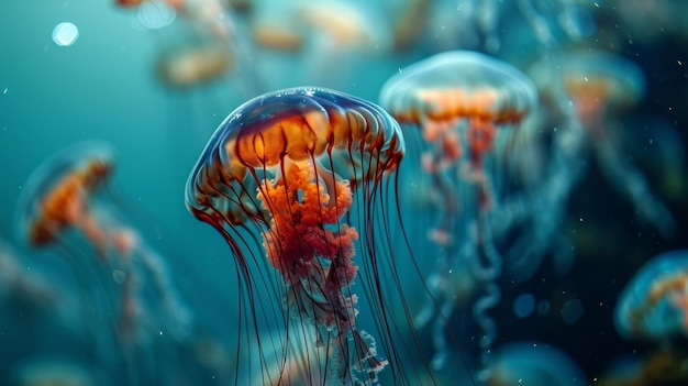 사진 천상의 수중 춤 깊은 곳의 우아한 해파리