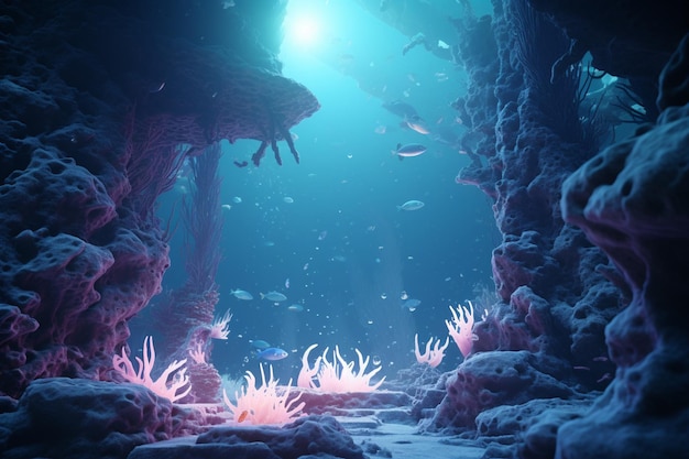 Ethereal underwater scene with bioluminescent crea 00287 02