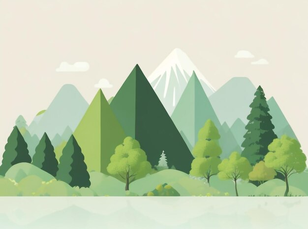 Ethereal Vector Illustration of a Green Forest Mountain