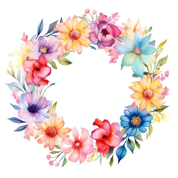 ethereal watercolor flower wreath bright multicolor very loose wet watercolor rendering style