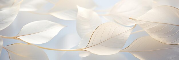 細かい静脈を持つエーテル白色の葉 背景のバナー パノラマ的なウェブヘッダー
