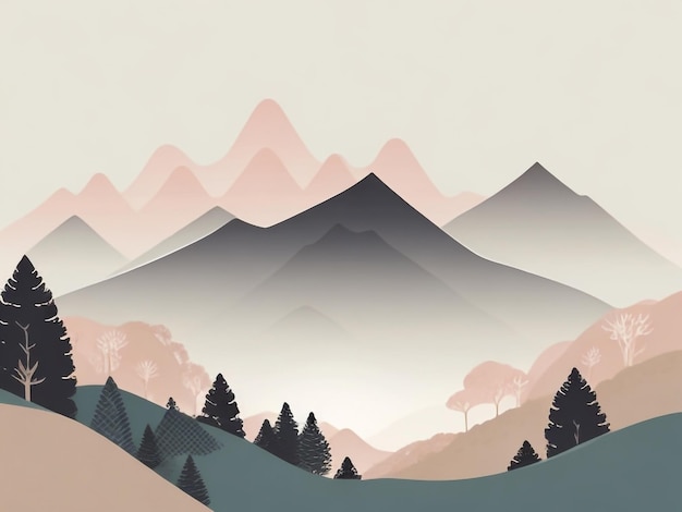 Ethereal Wilderness Vector Atmospheric Landscape with Silhouettes of Trees