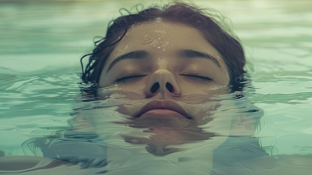 물에서 떠오르는 에테리얼 여성의 얼굴 전문 사진