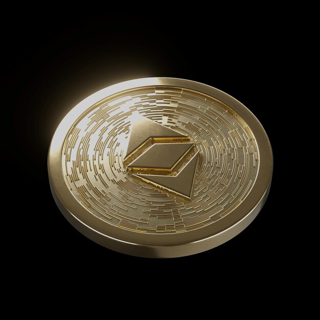 Photo ethereum crypto realistic gold coin minimal isolated 3d illustration background