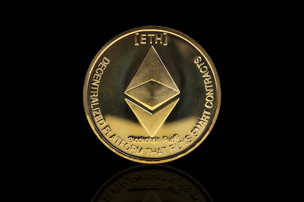 Ethereum cryptocurrency coin on black