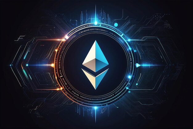 Ethereum cryptocurrency in een futuristische stijl Digitale munt ETH voor banner website of presentatie