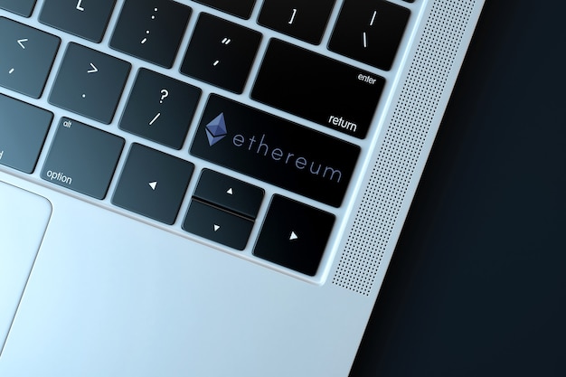 Значок Ethereum на клавиатуре ноутбука. Концепция технологии