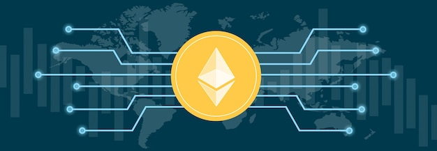 Ethereum на разноцветных метриках и графиках на разноцветных фонах и карте мира